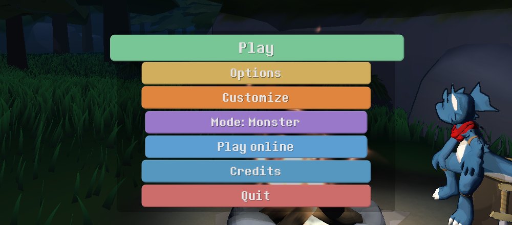 The main menu with the new Mode: Monster and Play online buttons