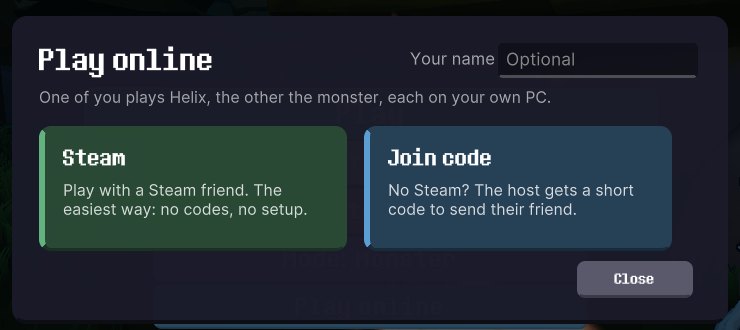 Play online page with Steam and Join code buttons